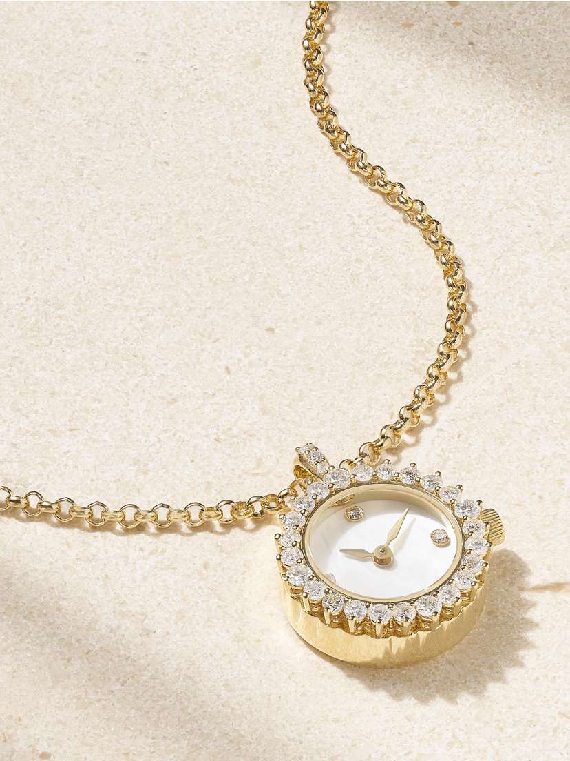 Yvonne Léon Watch 18-karat Gold, Diamond And Mother-of-pearl Necklace