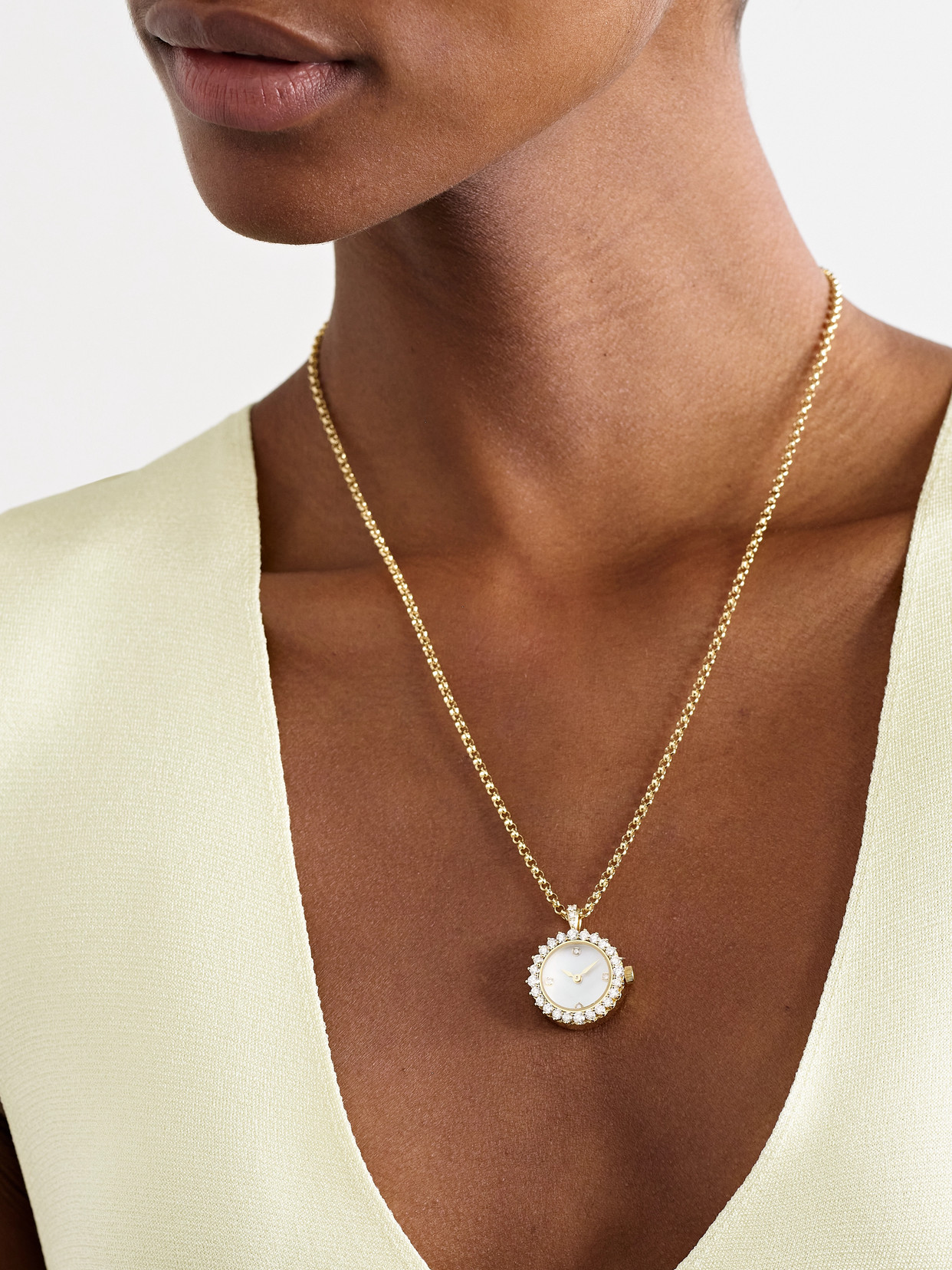 Shop Yvonne Léon Watch 18-karat Gold, Diamond And Mother-of-pearl Necklace