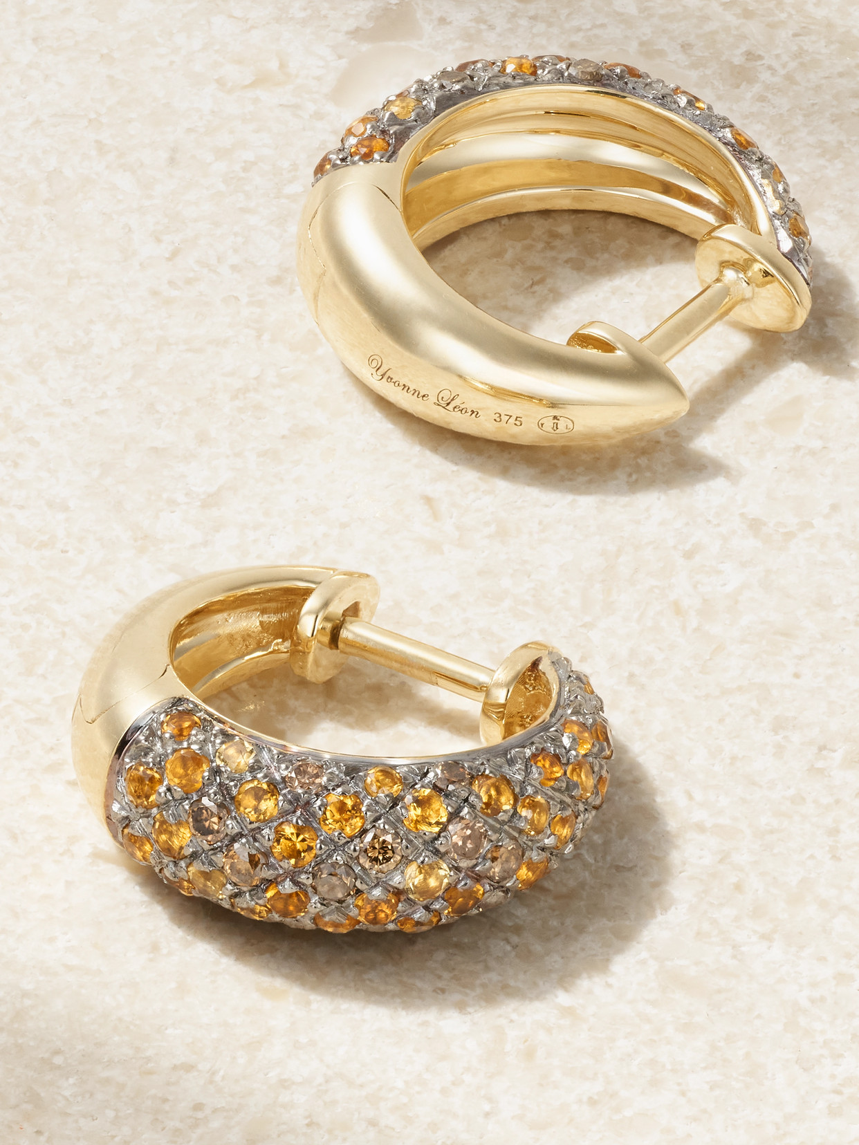 Yvonne Léon Python 9-karat Gold, Diamond And Citrine Hoop Earrings In Gold