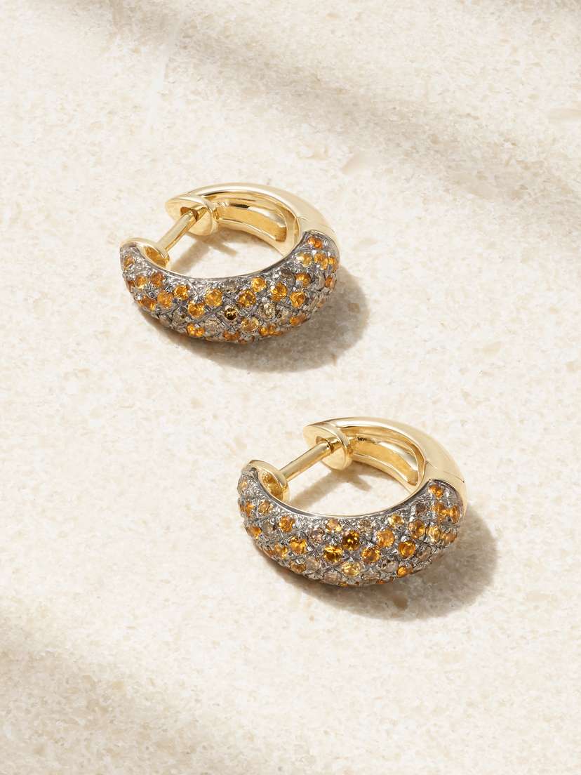 Yvonne Léon Python 9-karat Gold, Diamond And Citrine Hoop Earrings