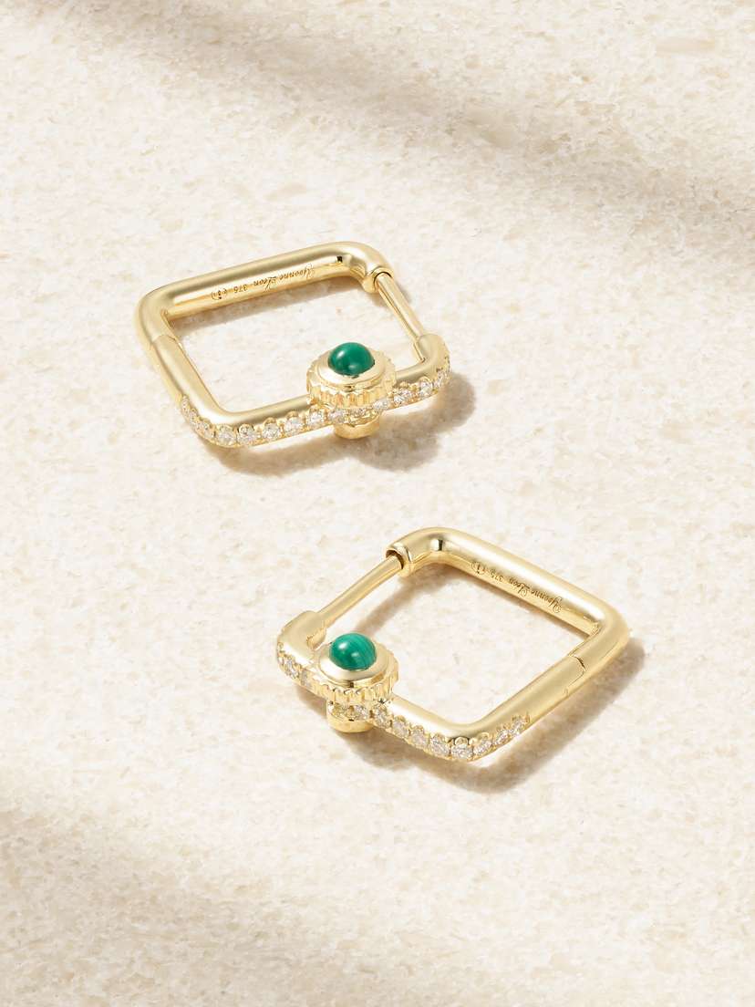Yvonne Léon Gousset 9-karat Gold, Malachite And Diamond Hoop Earrings