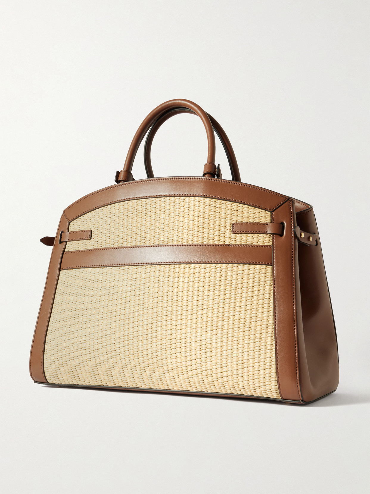 Demellier The Hudson Leather-trimmed Raffia Tote