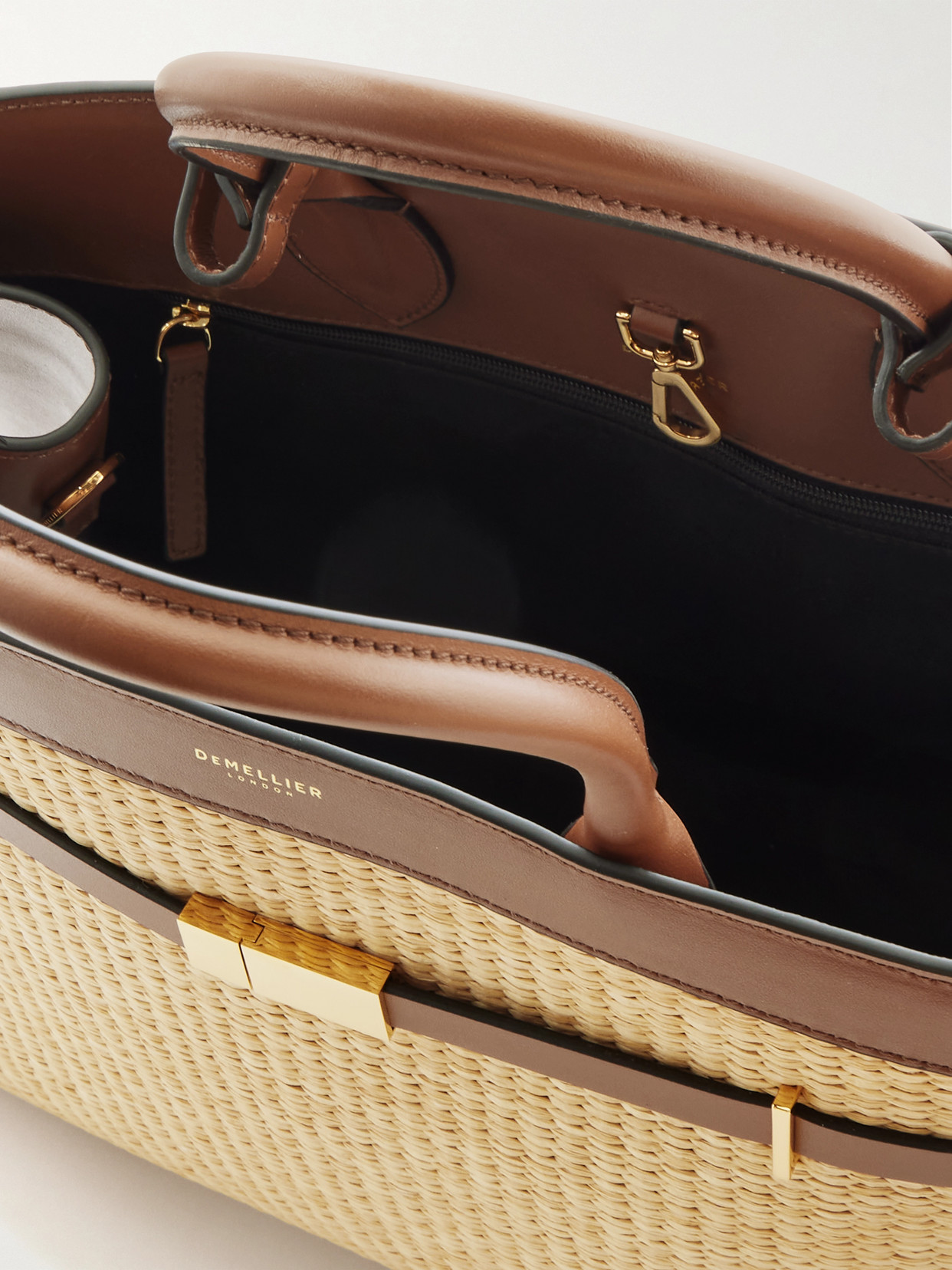 Demellier The Hudson Leather-trimmed Raffia Tote