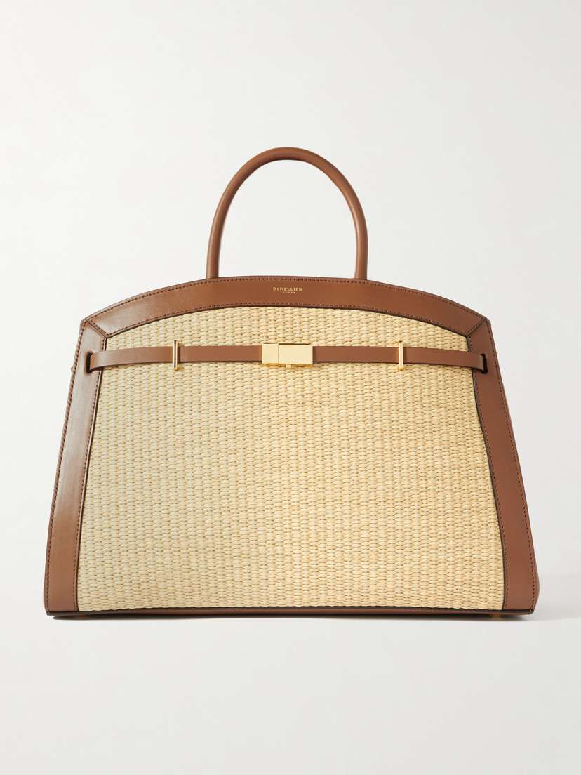 DeMellier The Hudson Leather-trimmed Raffia Tote
