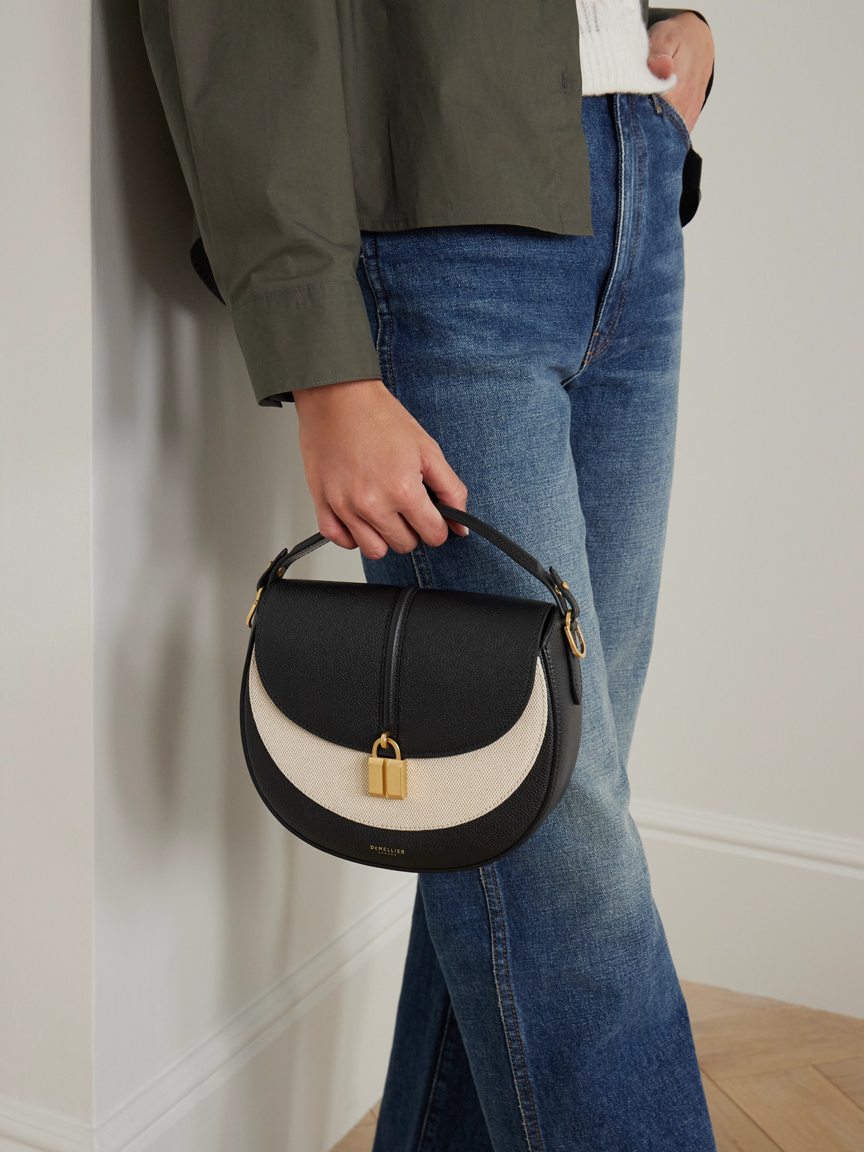 Demellier Siena Saddle Leather And Canvas Shoulder Bag