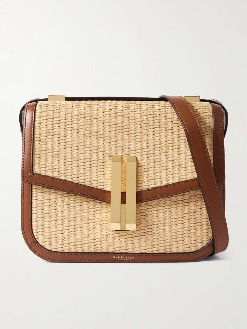 DeMellier Vancouver Leather-trimmed Raffia Shoulder Bag