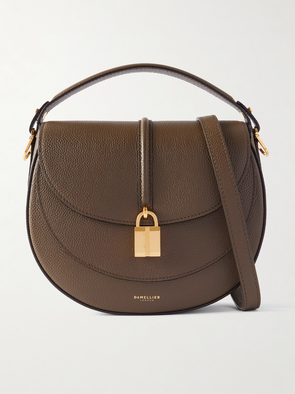 Demellier Siena Saddle Small Textured-leather Shoulder Bag In Green
