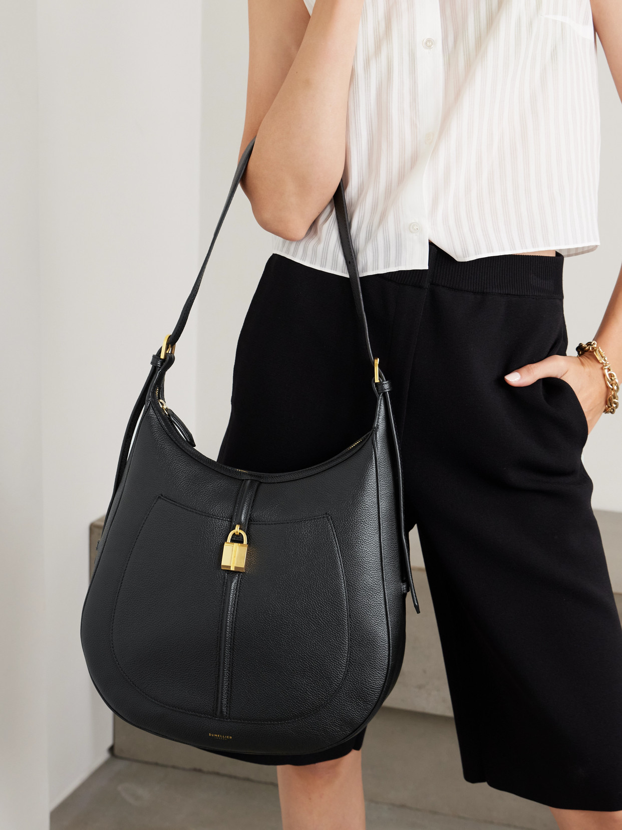Demellier The Siena Embellished Textured-leather Shoulder Bag