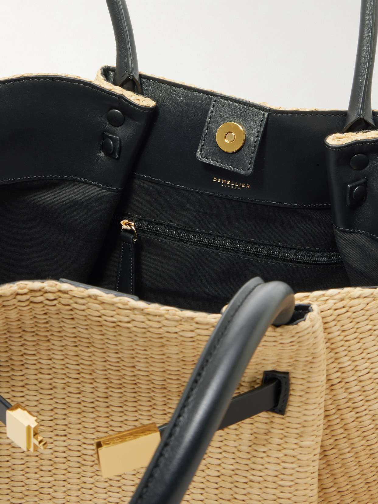 Demellier New York Leather-trimmed Raffia Tote
