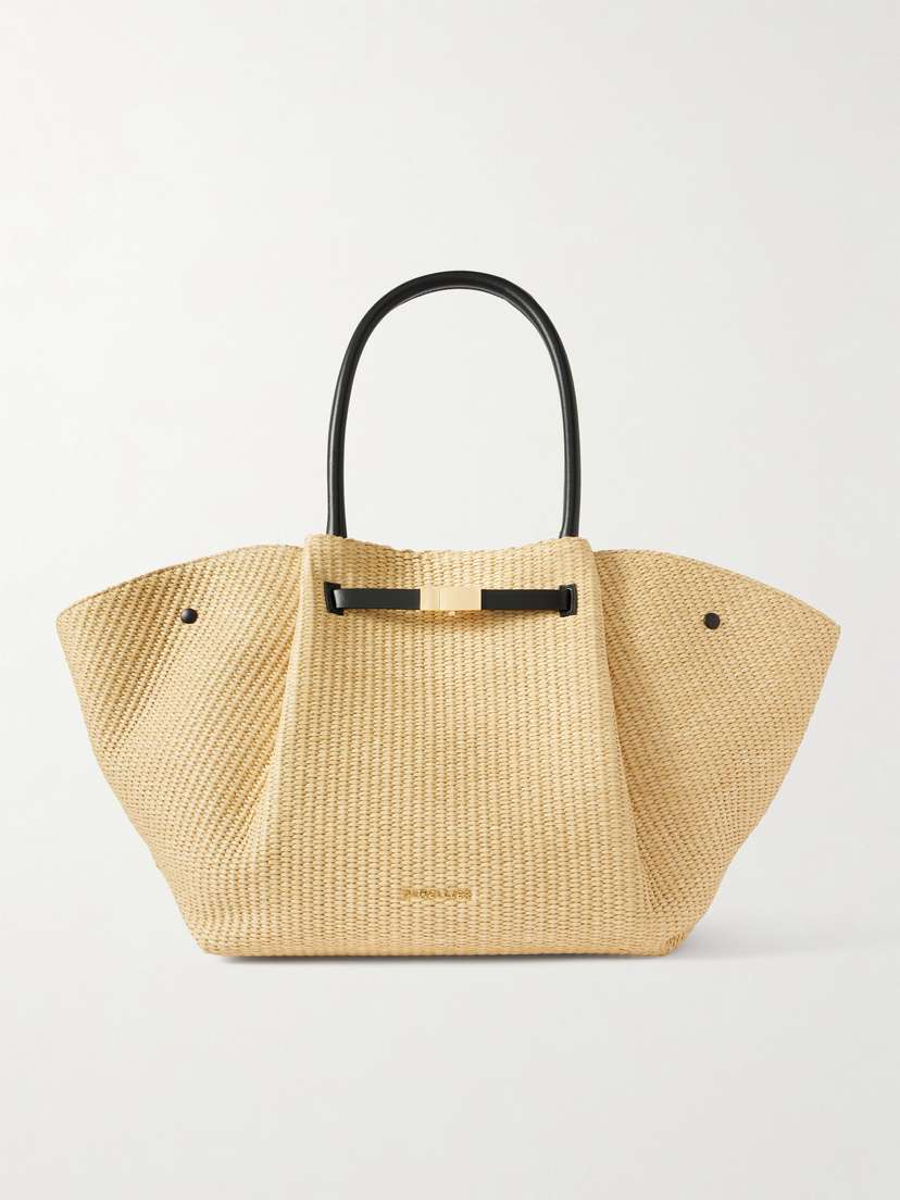 DeMellier New York Leather-trimmed Raffia Tote