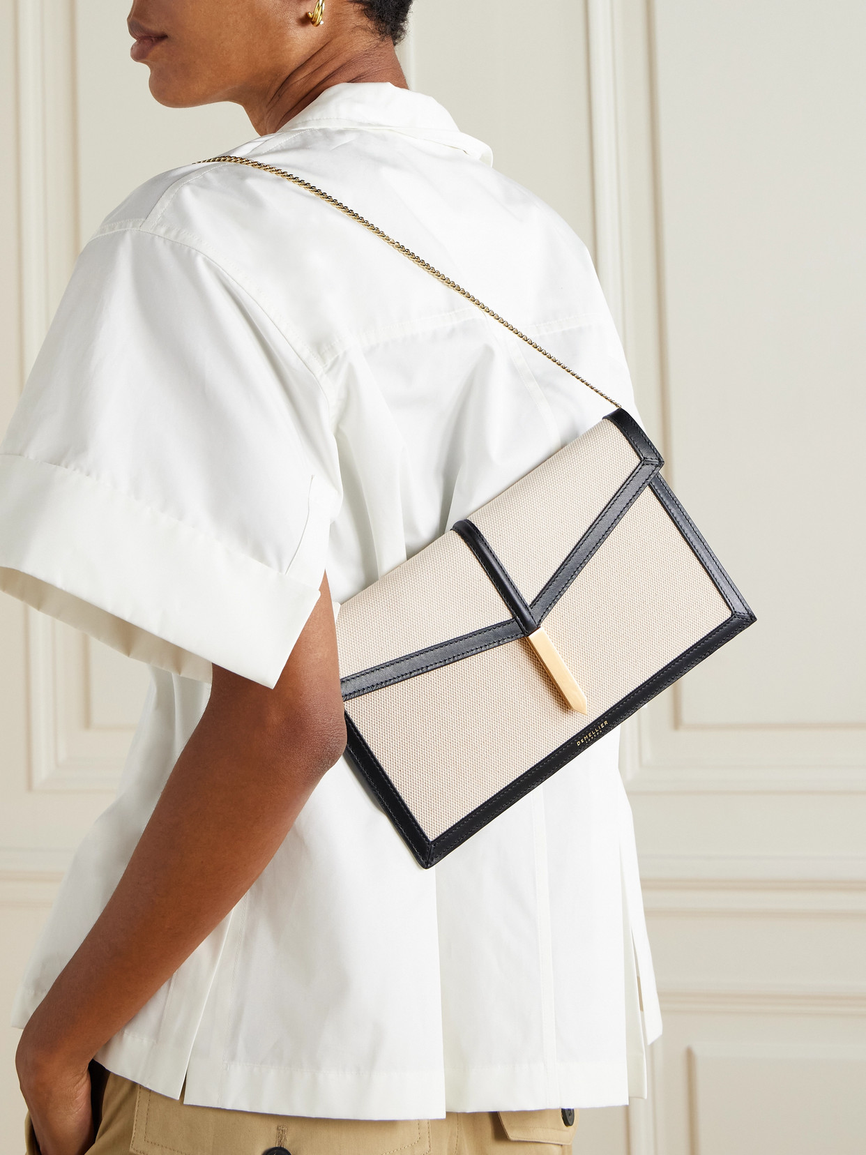 Demellier Tokyo Leather-trimmed Canvas Clutch