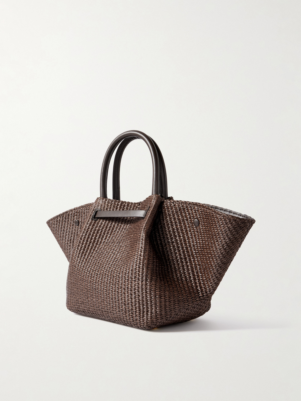 Demellier New York Midi Leather-trimmed Raffia Tote