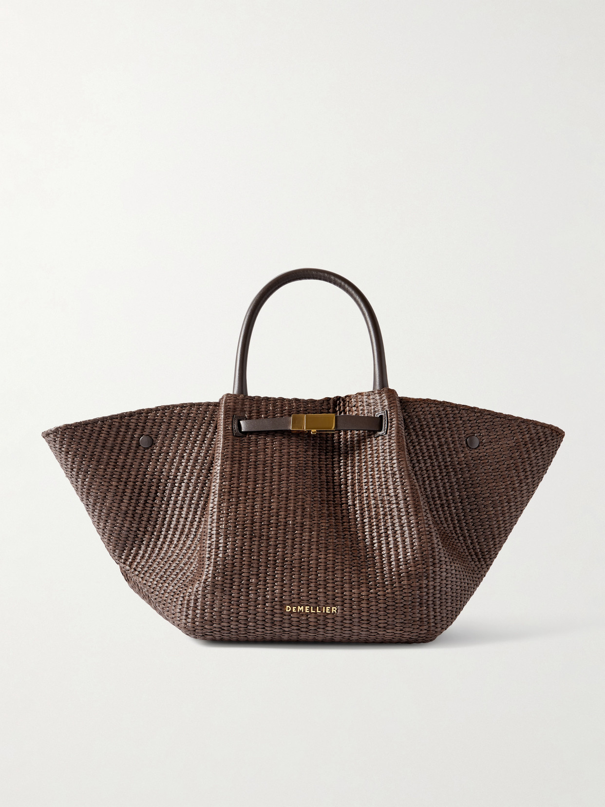 Demellier New York Midi Leather-trimmed Raffia Tote