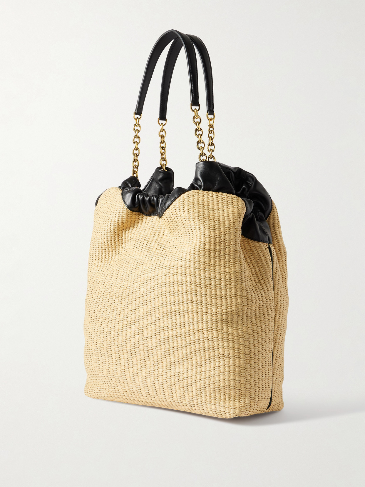 Demellier The Miami Leather-trimmed Raffia Tote