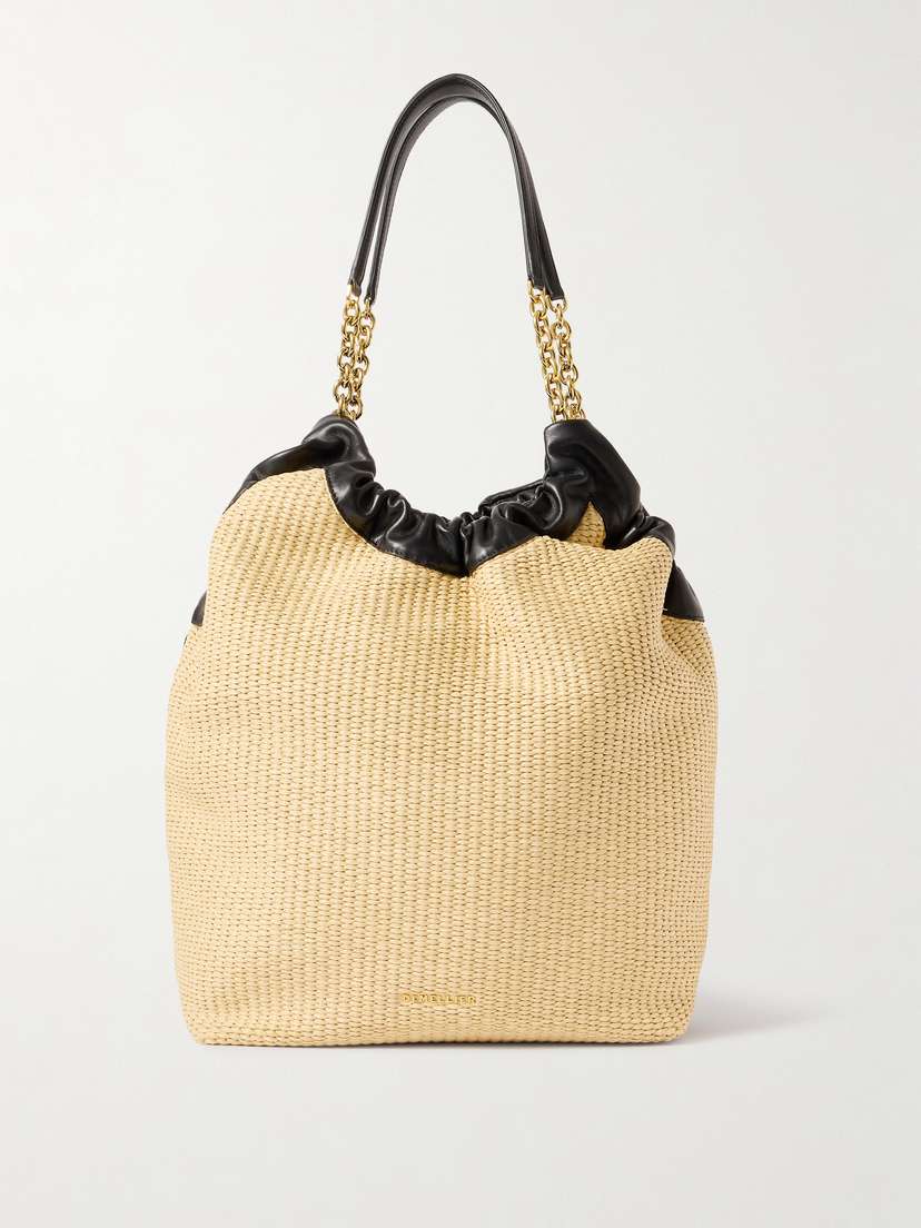 DeMellier The Miami Leather-trimmed Raffia Tote