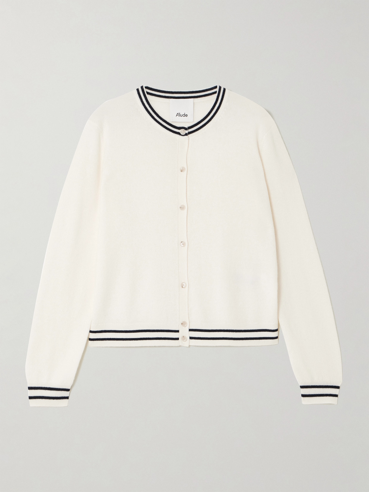 Allude Striped Cashmere Cardigan In Cream