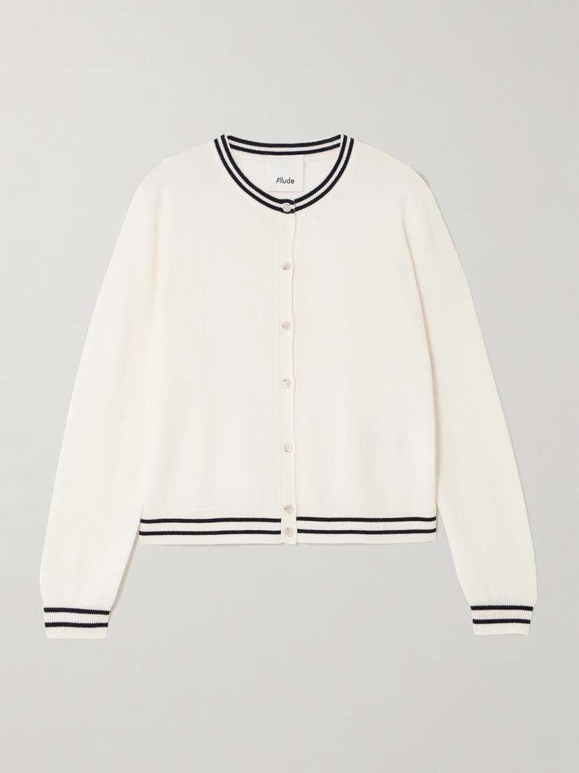 Allude Striped Cashmere Cardigan
