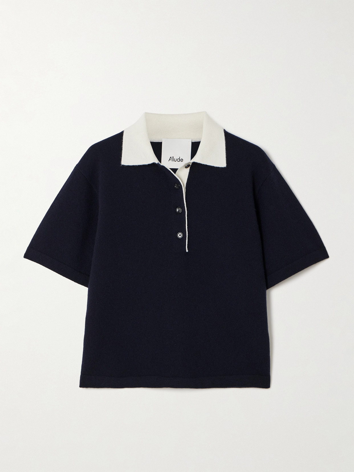 Allude Two-tone Cashmere Polo Shirt In Blue