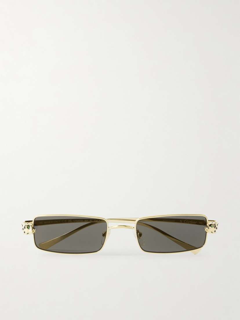 Cartier Eyewear Panthère Rectangle-frame Crystal-embellished Gold-tone Sunglasses