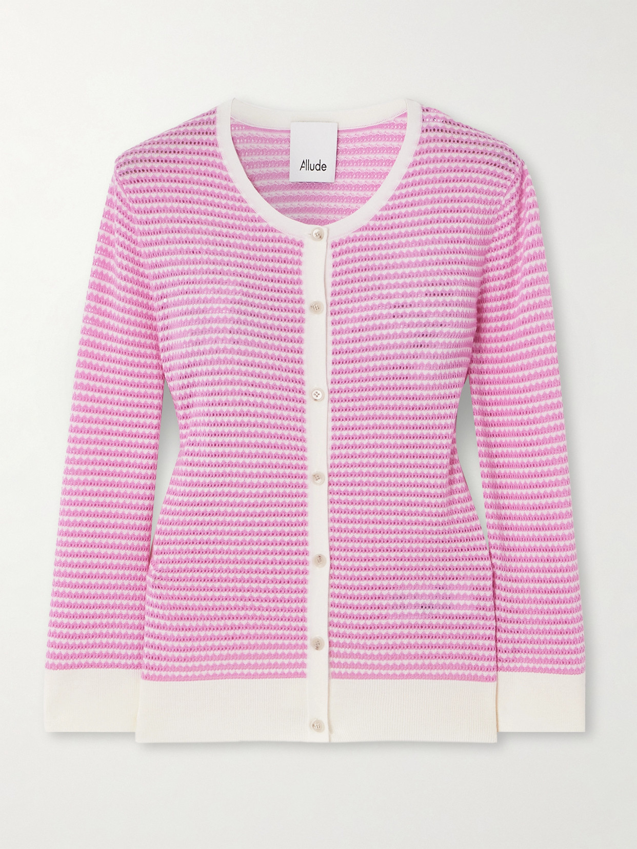 Allude Striped Wool Cardigan In Pink