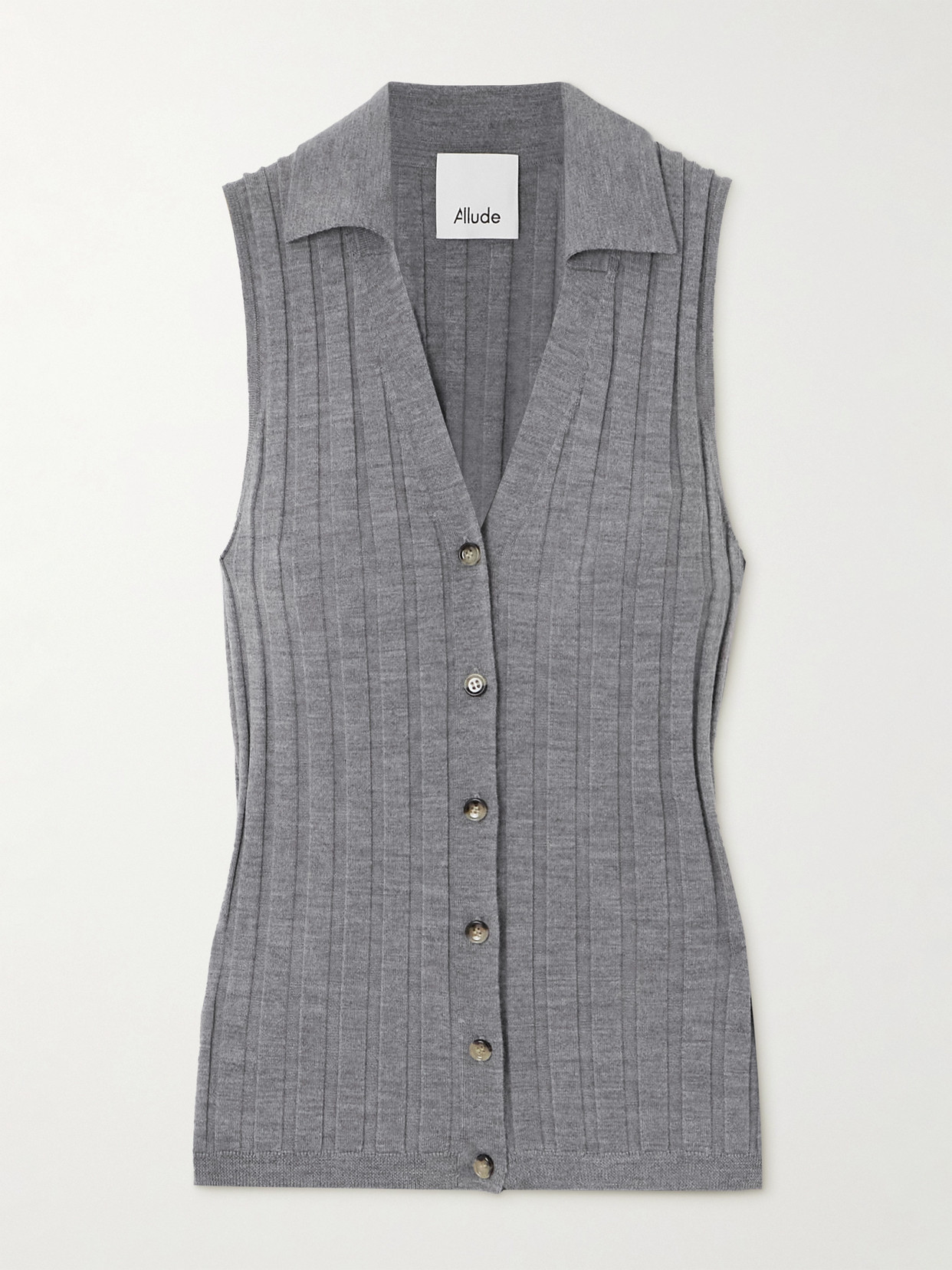 Allude Ribbed Wool Vest In Gray