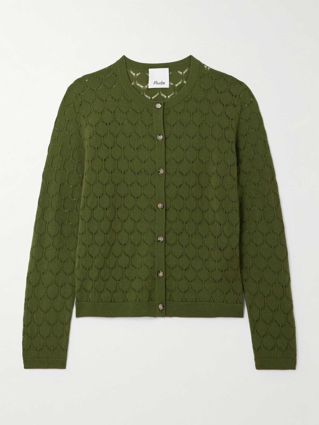 Allude Pointelle-knit Wool Cardigan In Green