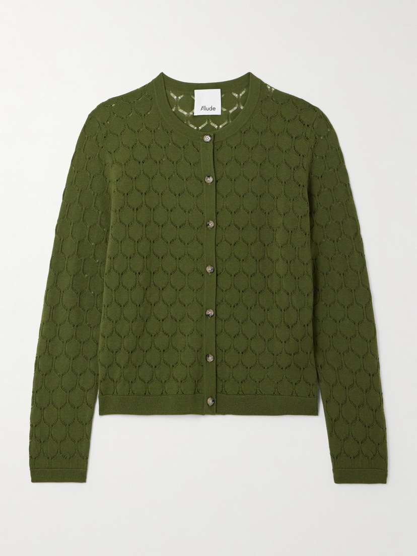 Allude Pointelle-knit Wool Cardigan