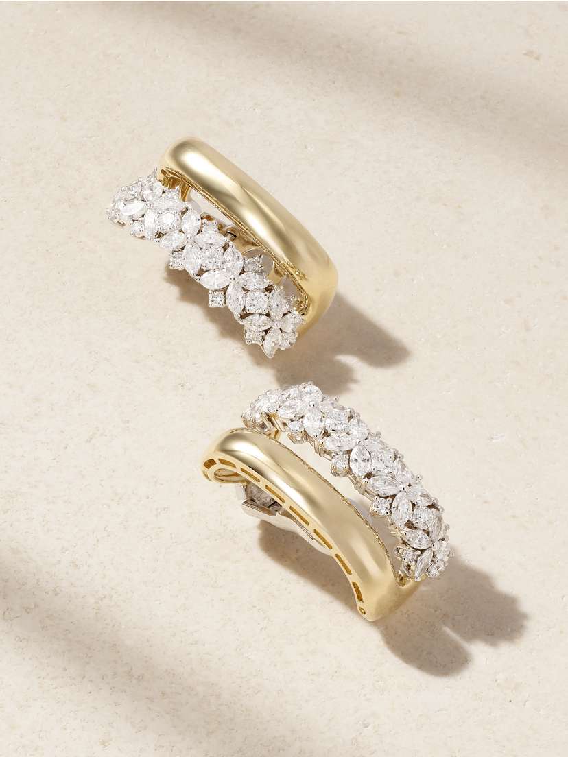 YEPREM Strada 18-karat Yellow And White Gold Diamond Clip Earrings