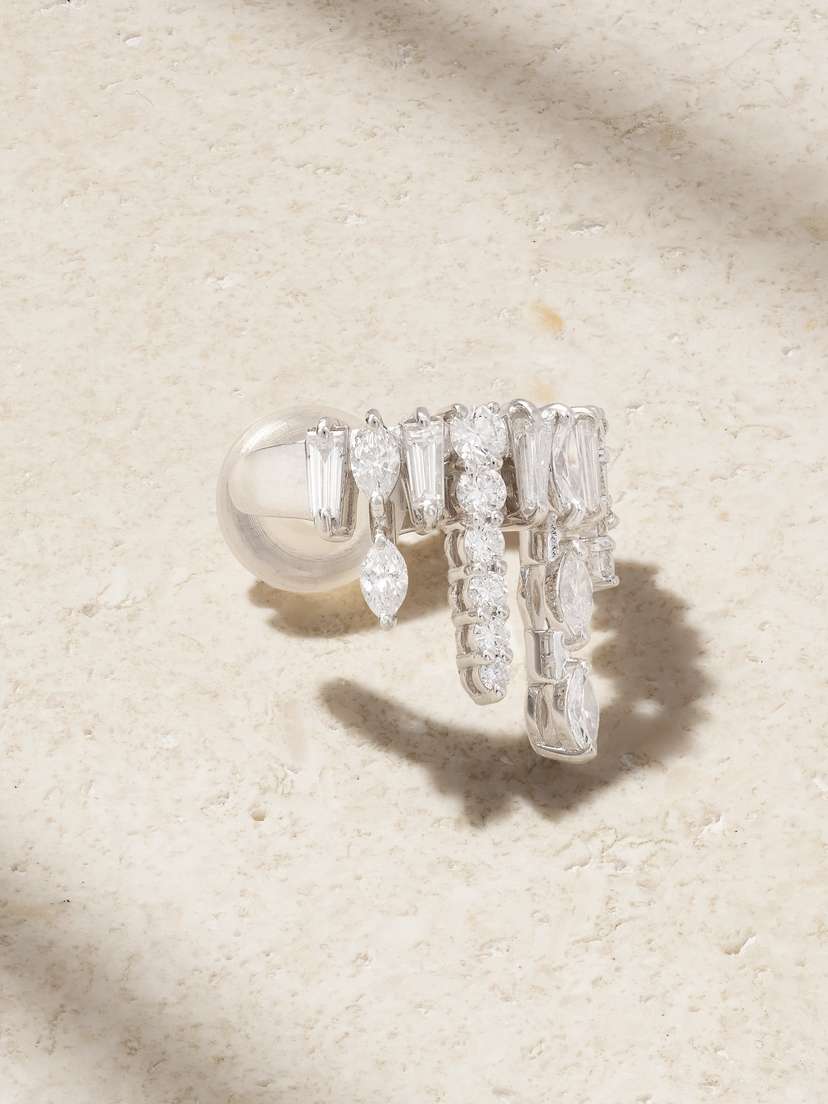 YEPREM Whisper 18-karat White Gold Diamond Ear Cuff
