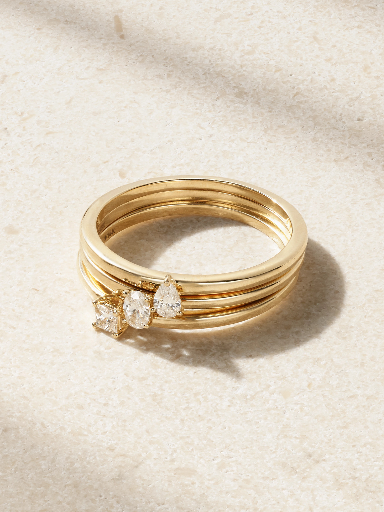 Stone And Strand Set Of Three 14-karat Gold Diamond Rings