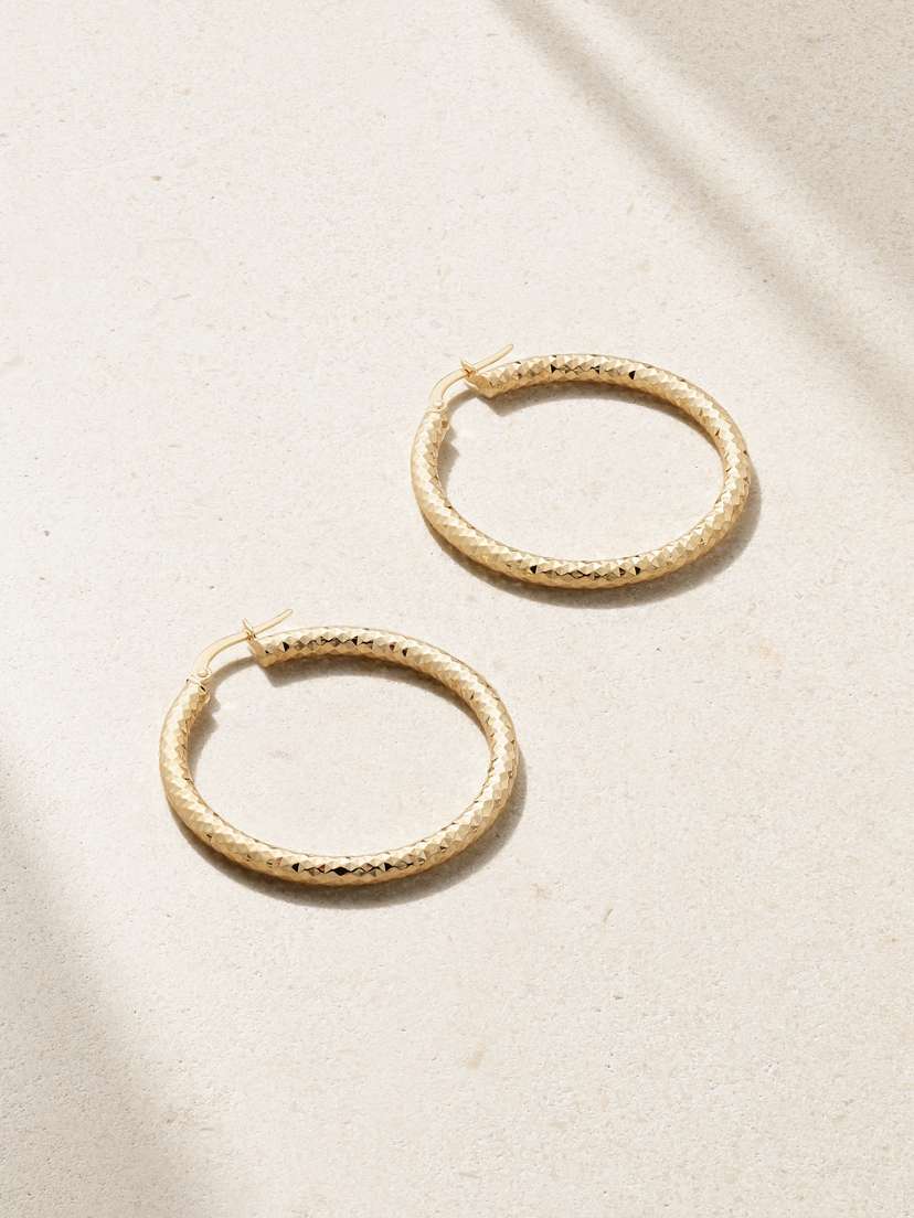 STONE AND STRAND Bold Sparkle Medium 14-karat Gold Hoop Earrings