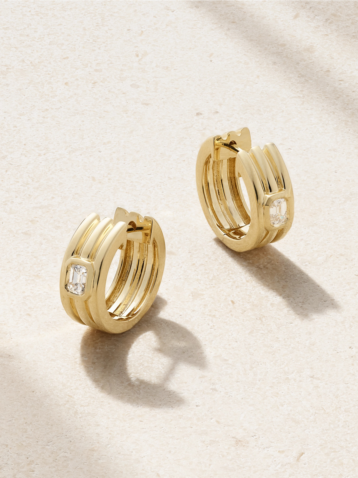 Stone And Strand Trio Ridge 14-karat Gold Diamond Hoop Earrings