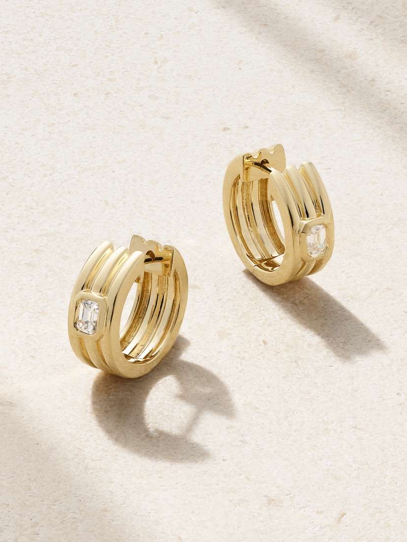 STONE AND STRAND Trio Ridge 14-karat Gold Diamond Hoop Earrings
