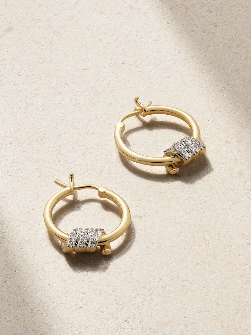 STONE AND STRAND Twinkling Twine 10-karat Gold Diamond Hoop Earrings