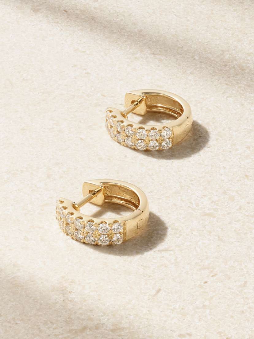 STONE AND STRAND Twinning 14-karat Gold Diamond Hoop Earrings