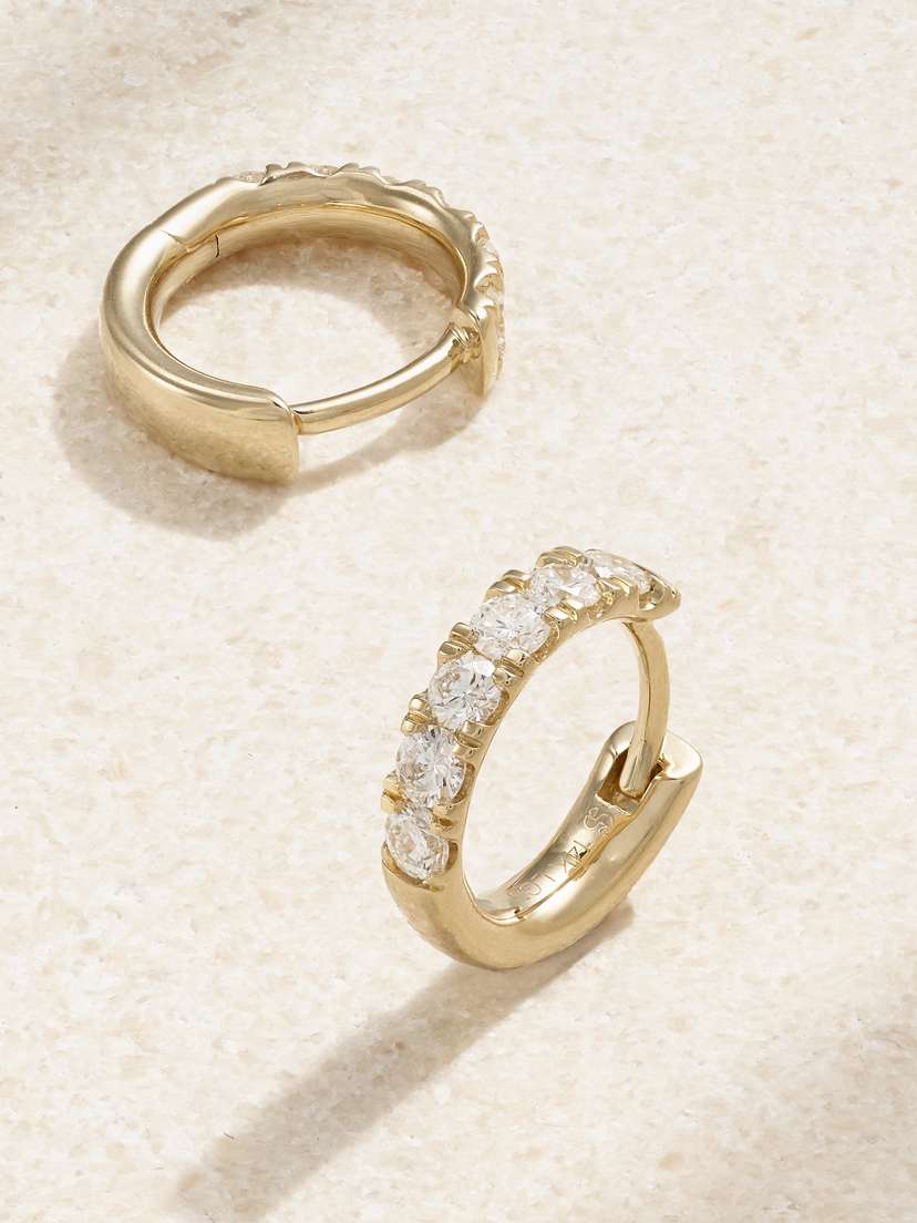 STONE AND STRAND 14-karat Gold Laboratory-grown Diamond Hoop Earrings - side view in Gold