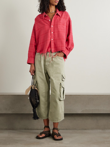 R13 Frayed checked cotton-flannel shirt