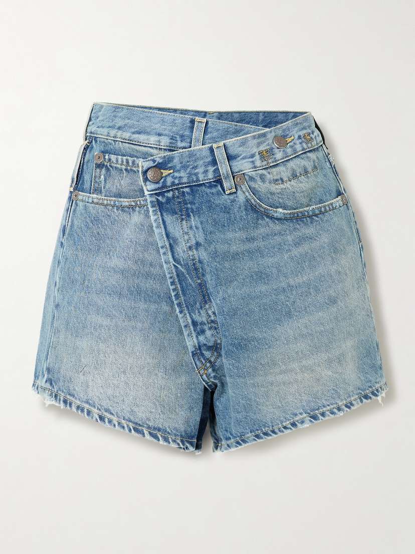 R13 Crossover Asymmetric Denim Shorts