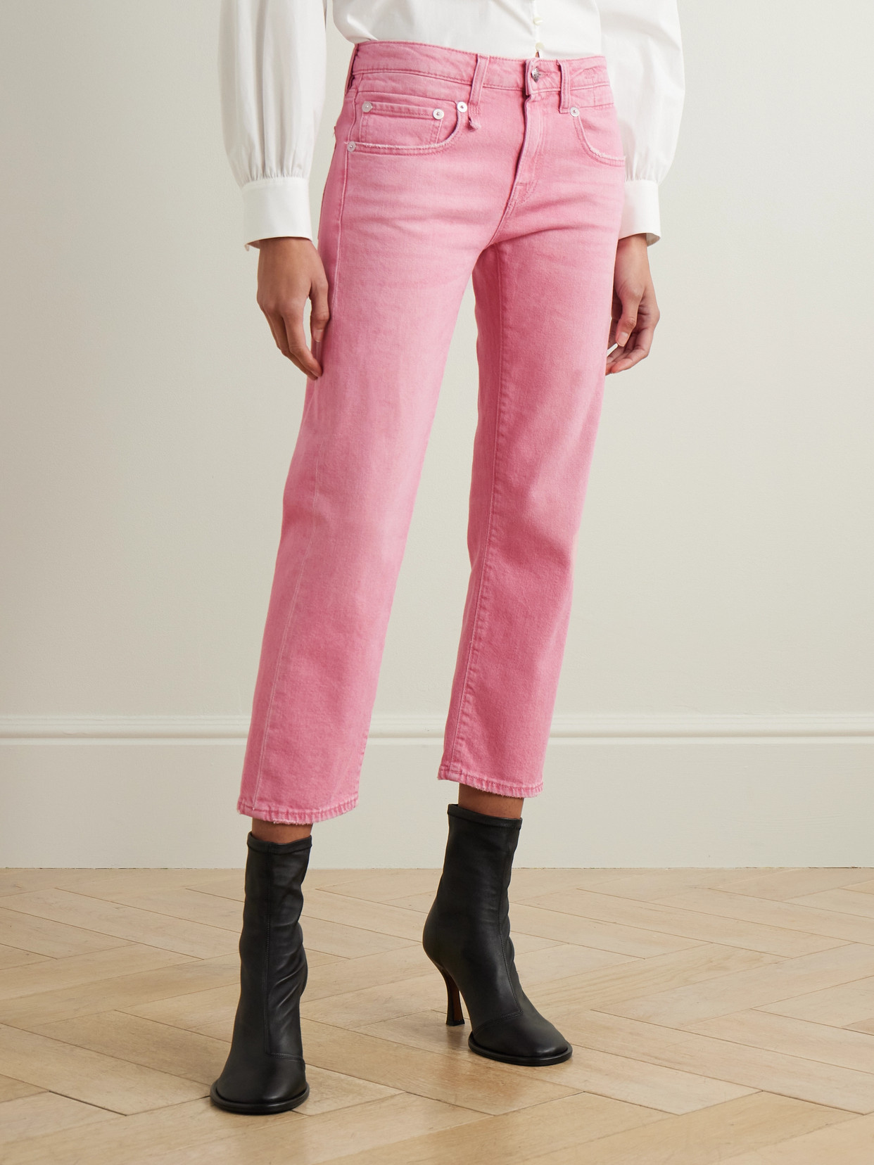 R13 Boy Cropped Distressed Low-rise Straight-leg Jeans In Pink