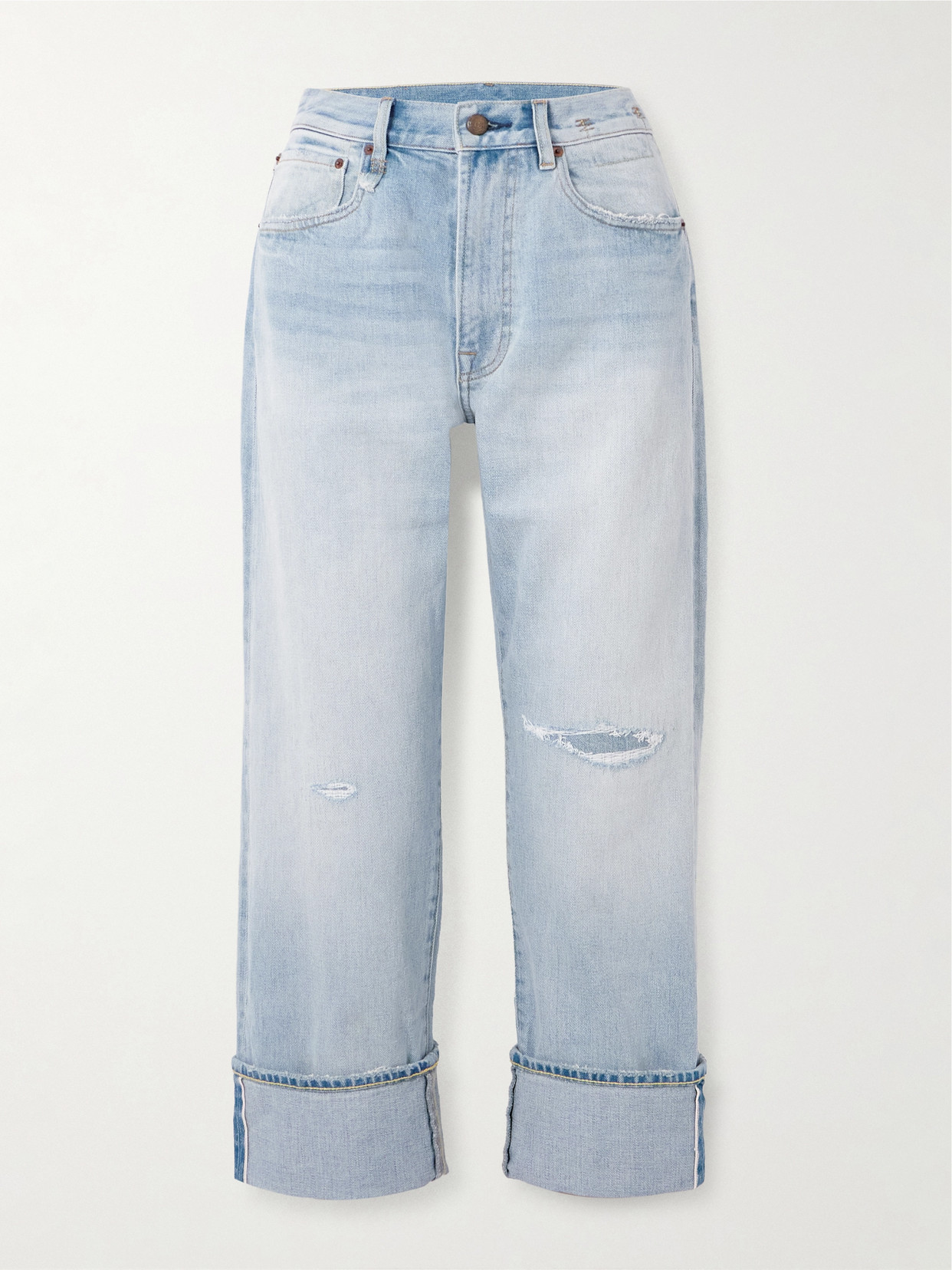 R13 Cuffed X-bf Distressed Low-rise Straight-leg Jeans In Blue