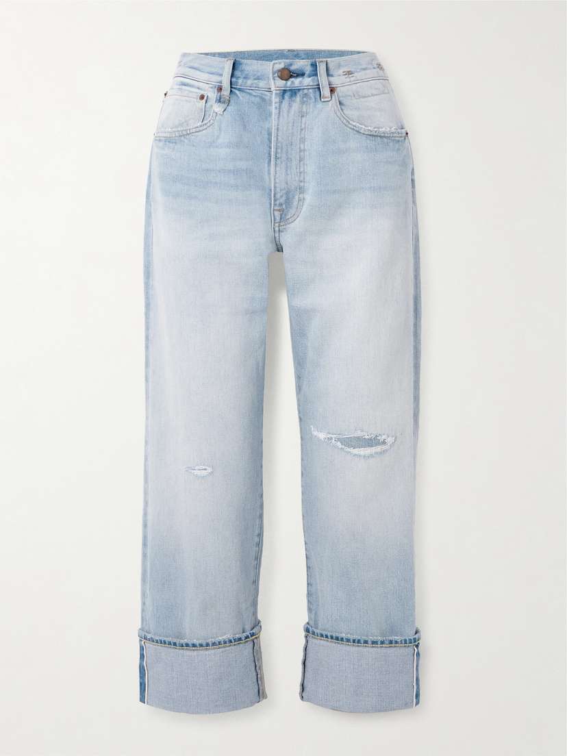 R13 Cuffed X-bf Distressed Low-rise Straight-leg Jeans