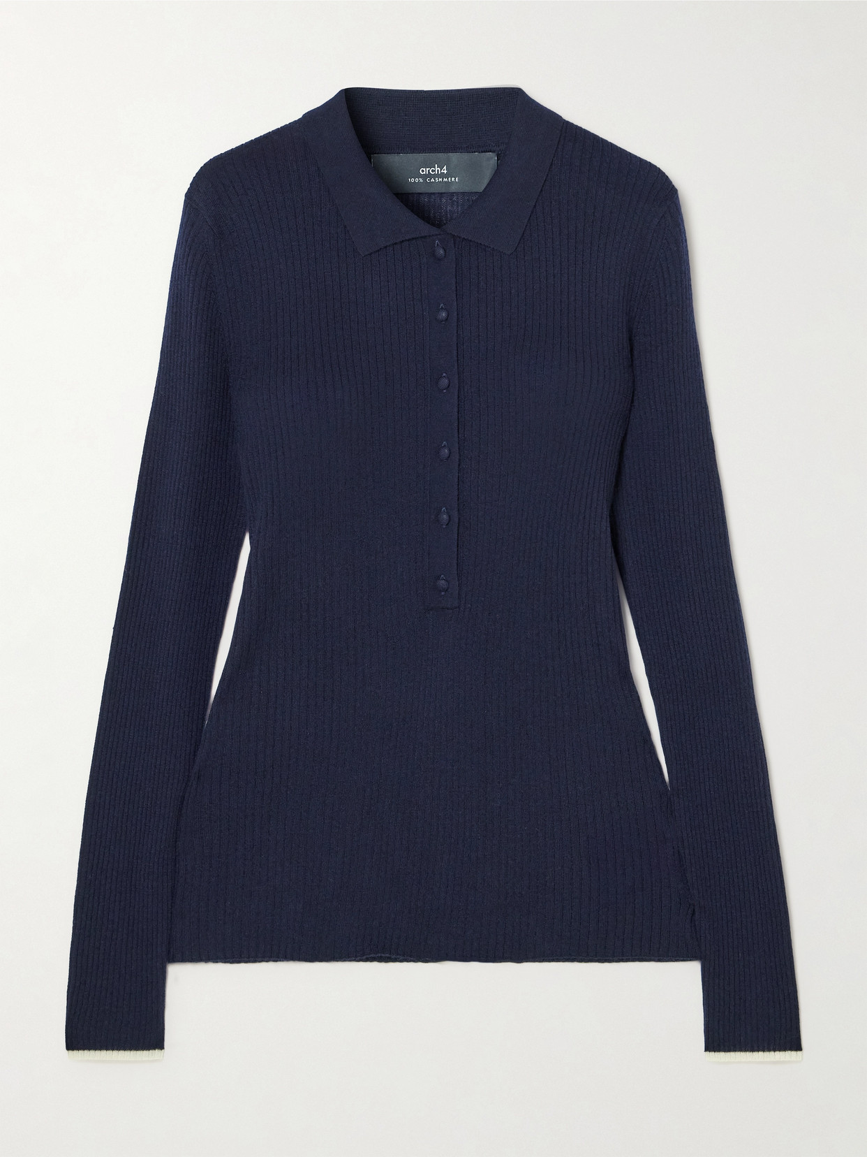 Arch4 Maja Ribbed Organic Cashmere Polo Shirt In Blue
