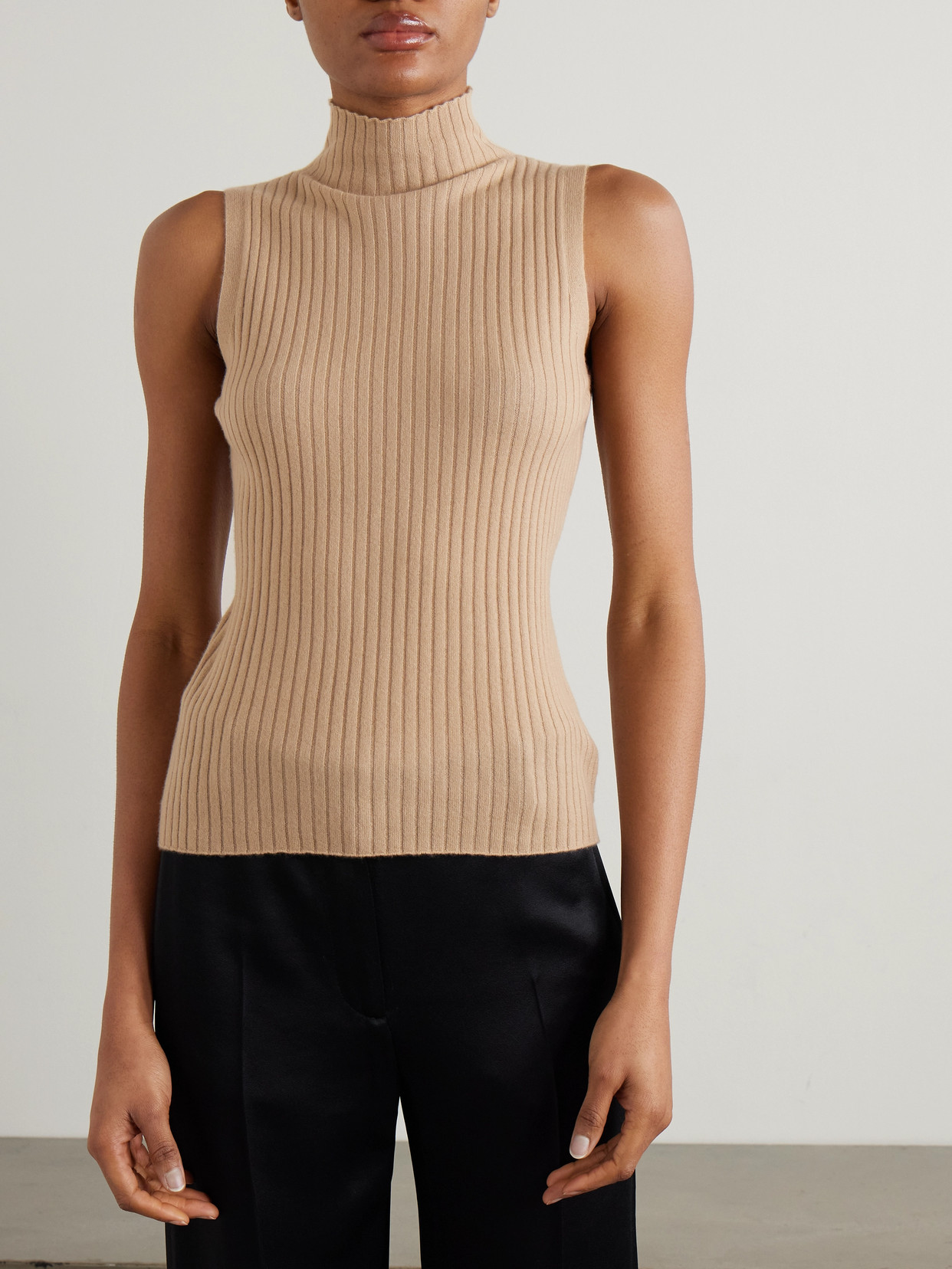 Arch4 Mika Ribbed Cashmere Turtleneck Tank In Neutrals