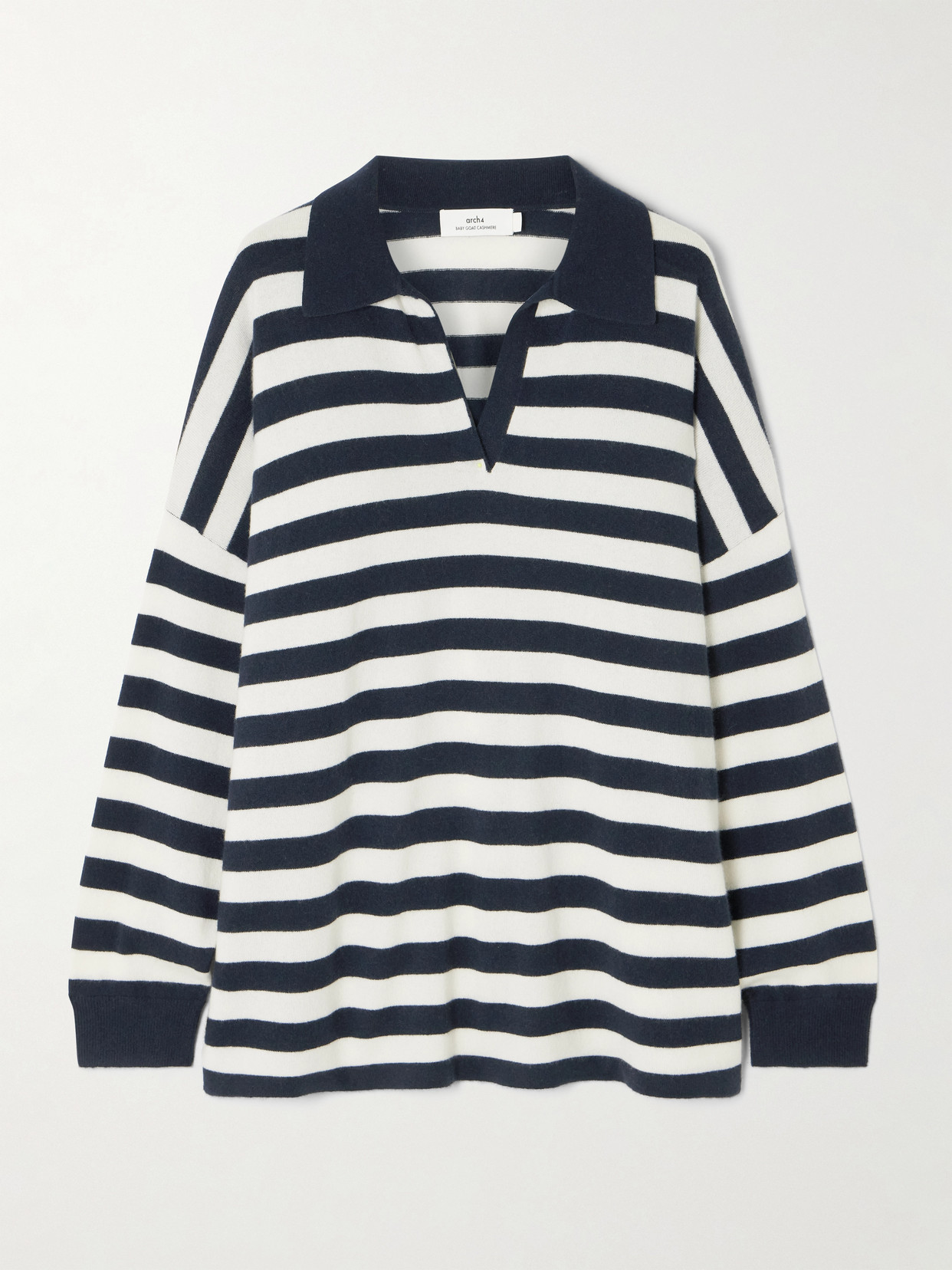 Arch4 Victoria Oversized Striped Cashmere Polo Sweater In Blue