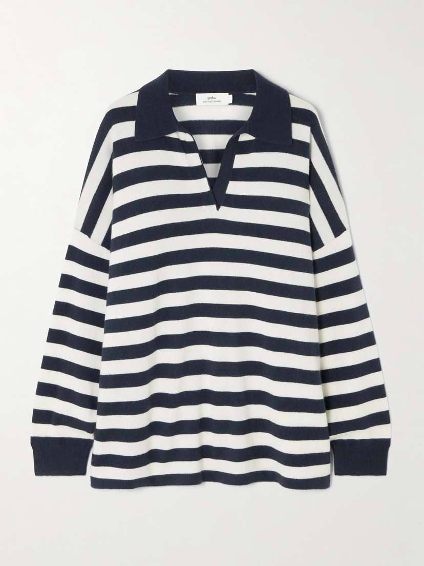 Arch4 Victoria Oversized Striped Cashmere Polo Sweater