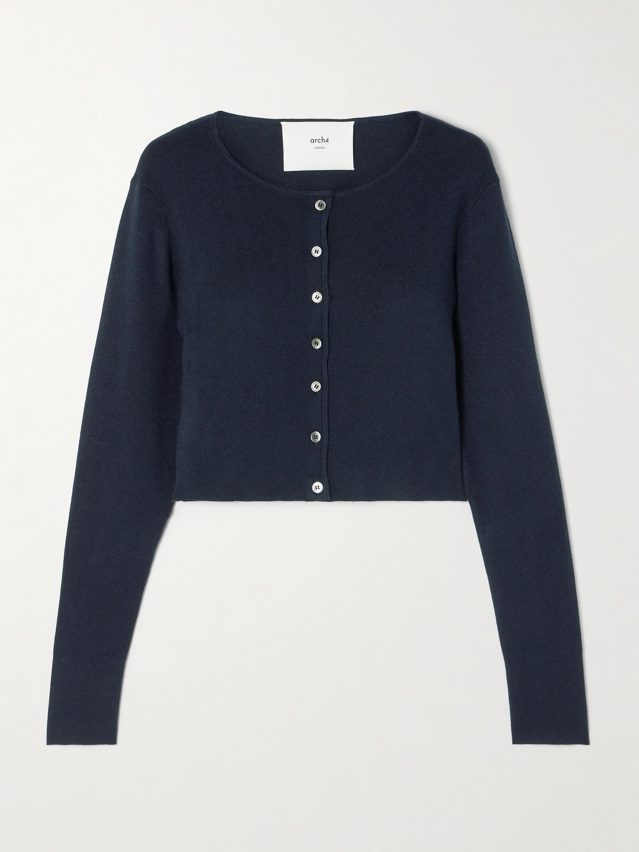 Arch4 Naples Cropped Silk And Cashmere-blend Cardigan In Blue