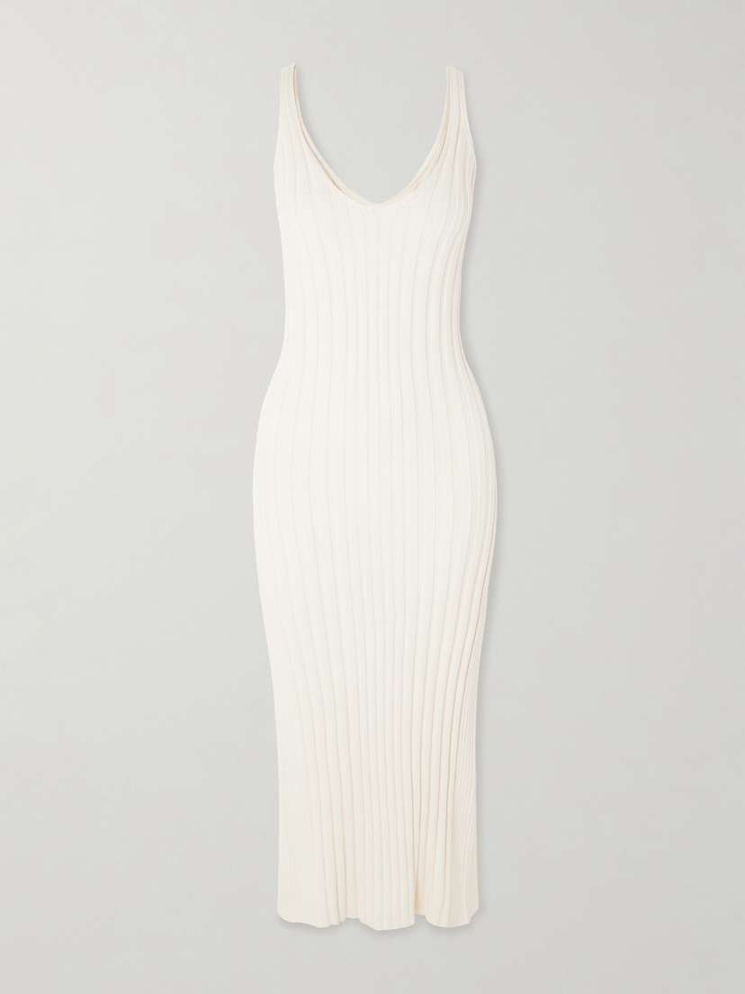 Arch4 Tenby Ribbed Cotton, Silk And Cashmere-blend Midi Dress