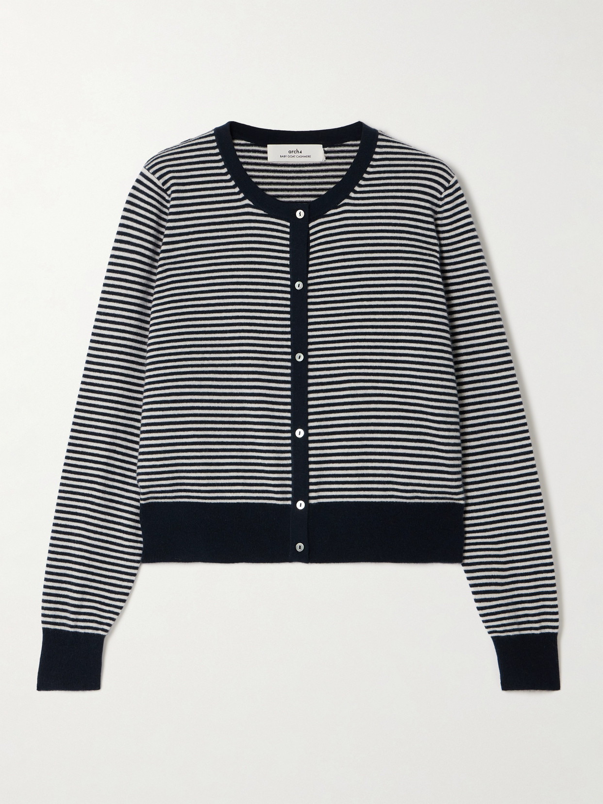 Arch4 Bea Striped Organic Cashmere Cardigan In Blue