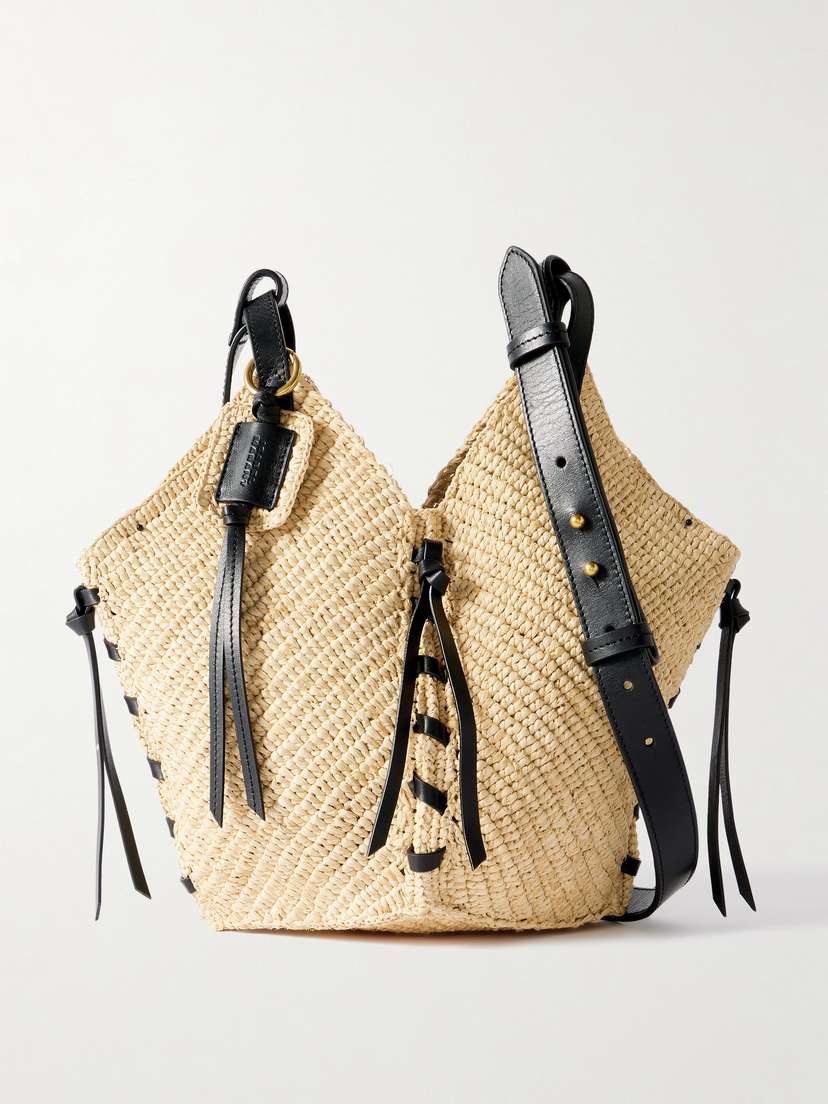 Isabel Marant Tampa Mini Leather-trimmed Raffia Bucket Bag