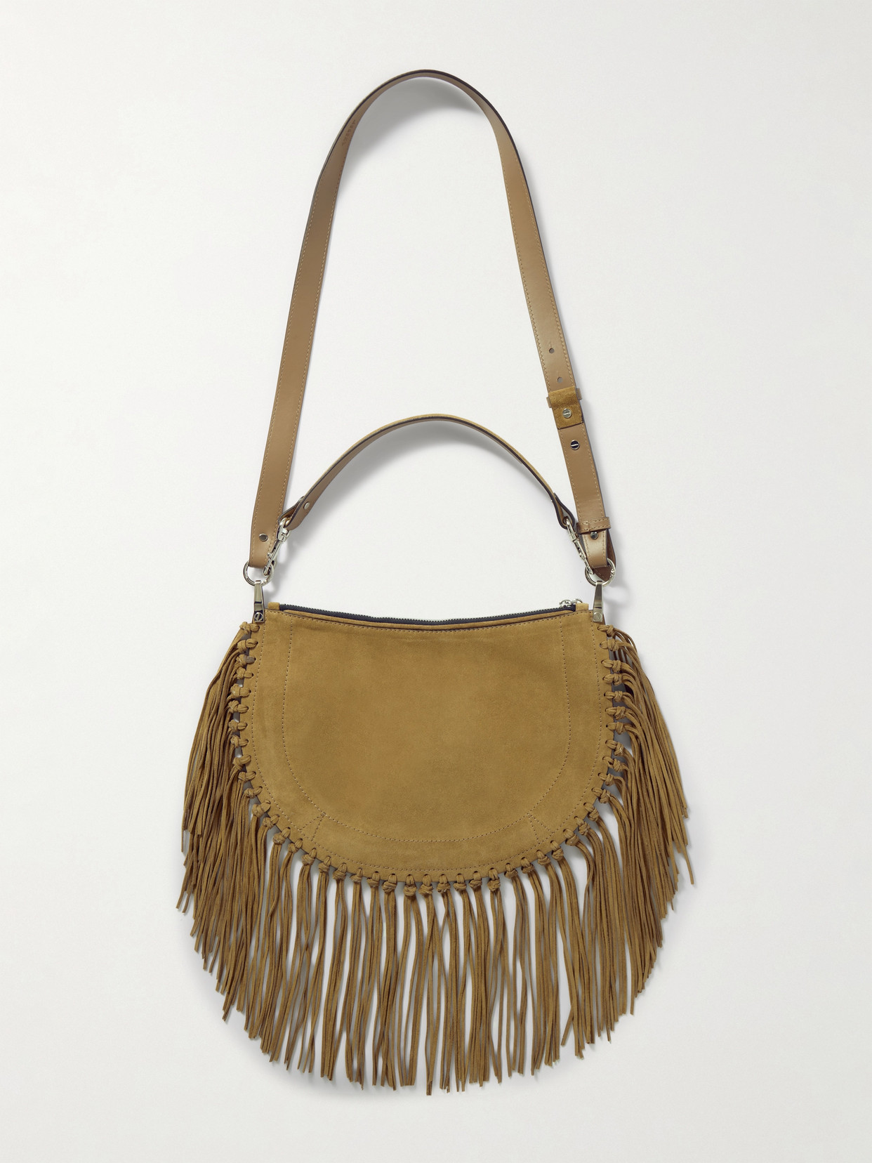 Isabel Marant Kanao Fringed Studded Suede Shoulder Bag In Brown